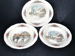 SARREGUEMINES Lot 3 assiettes anciennes OBERNAI Décor LOUX 4 fleurs