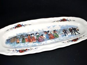 SARREGUEMINES Grand plat ovale OBERNAI Bataille de boule de neige LOUX 58cm