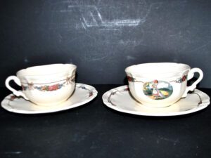SARREGUEMINES Lot 2 tasses déjeuner Faïence OBERNAI Ganzeliese et Noeud