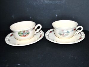SARREGUEMINES Lot 2 tasses déjeuner Faïence OBERNAI Ganzeliese et Tricot