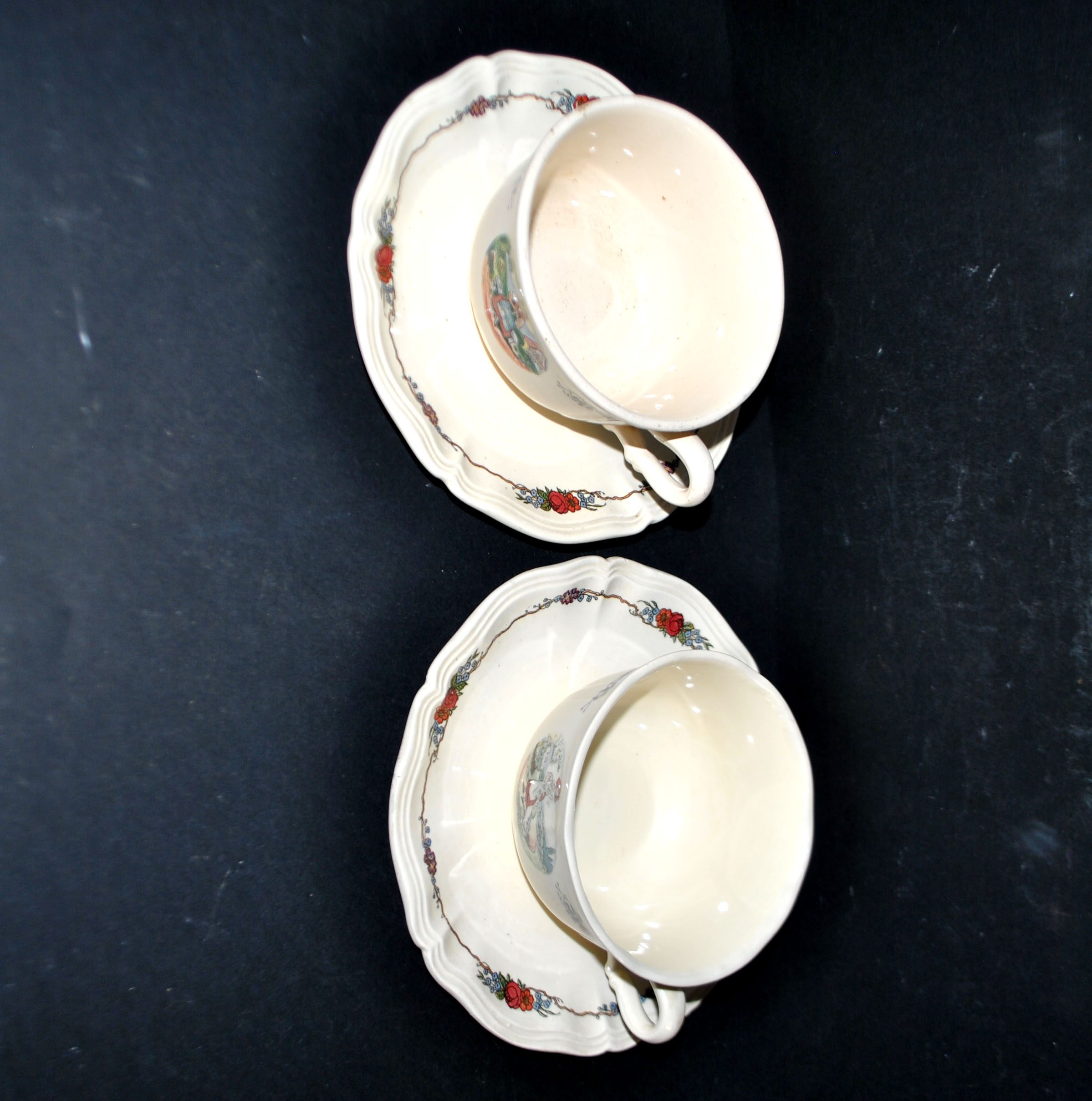 SARREGUEMINES Lot 2 tasses déjeuner Faïence OBERNAI Ganzeliese et Tricot – Image 5