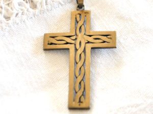 Pendentif croix tressage ARGENT Plaqué Or Vermeil - Collier Bijou rétro 1920