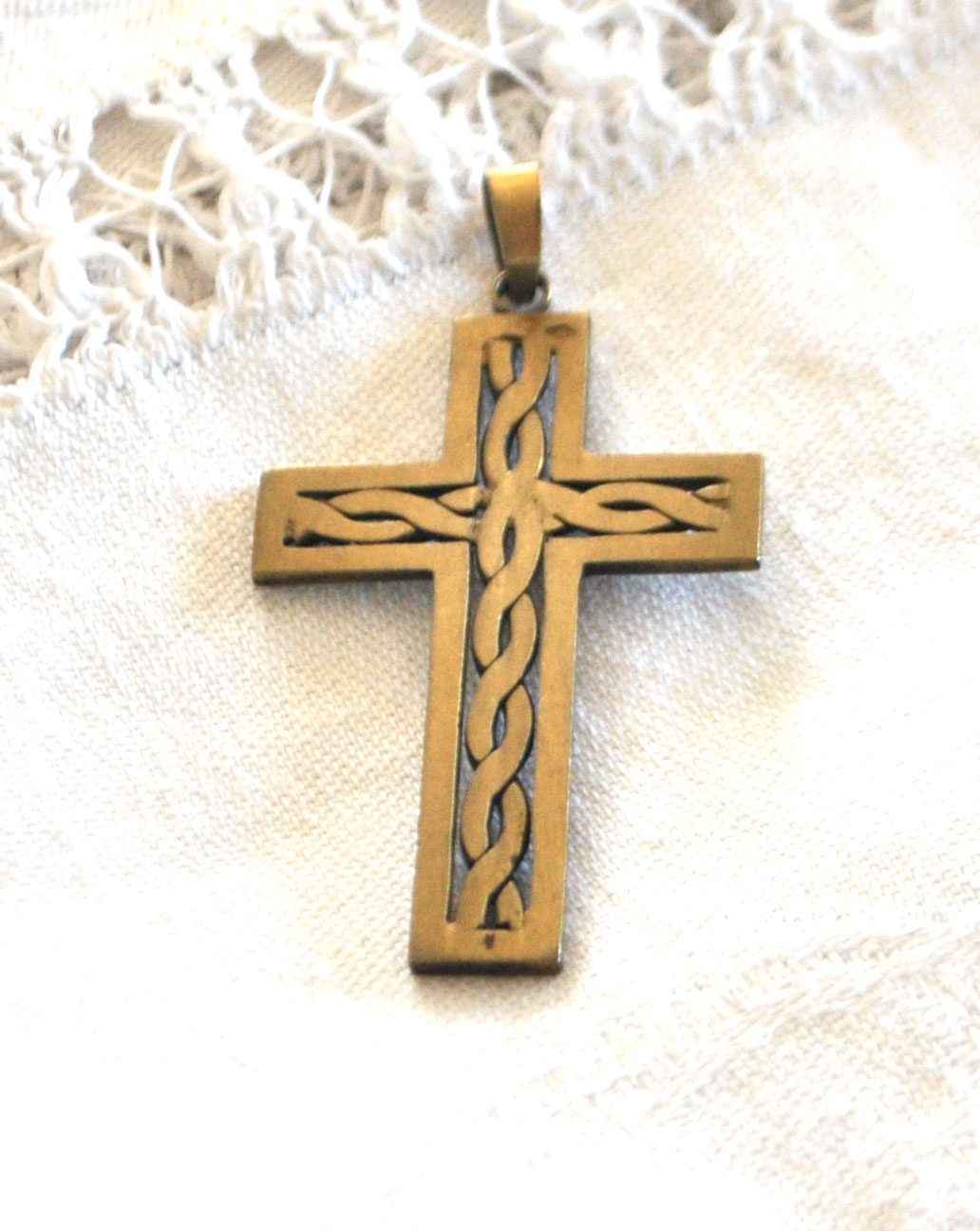 Pendentif croix tressage ARGENT Plaqué Or Vermeil - Collier Bijou rétro 1920 – Image 6