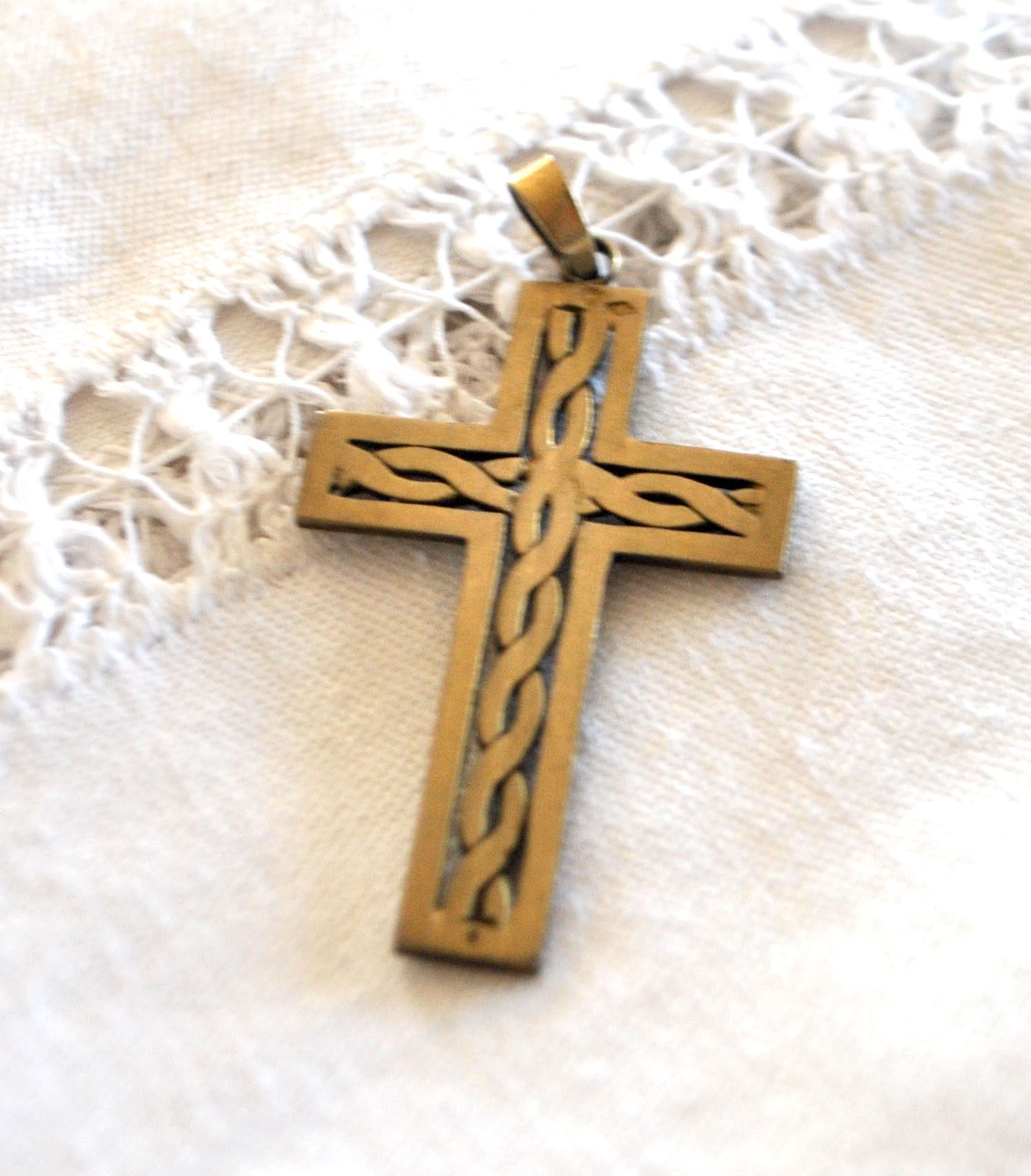 Pendentif croix tressage ARGENT Plaqué Or Vermeil - Collier Bijou rétro 1920 – Image 7