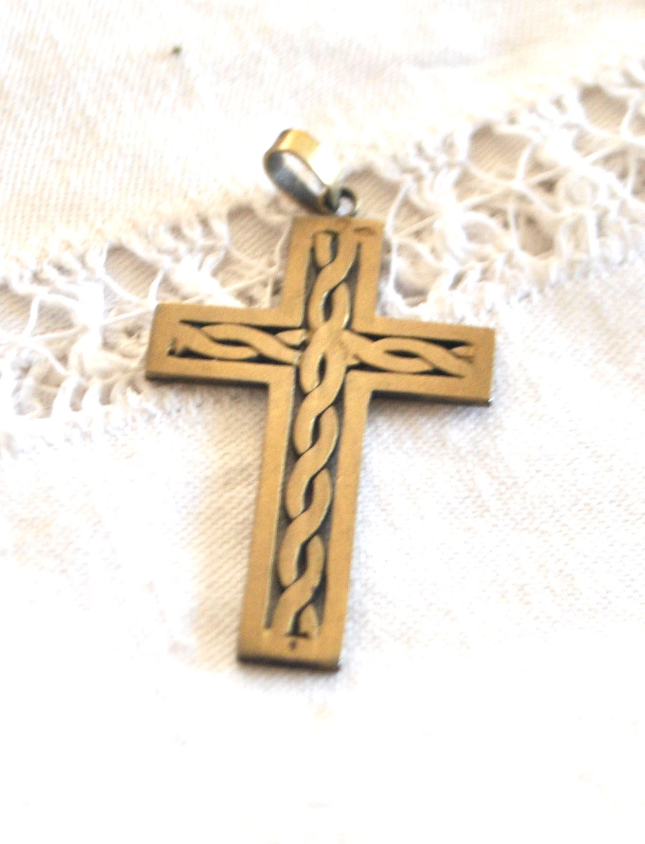 Pendentif croix tressage ARGENT Plaqué Or Vermeil - Collier Bijou rétro 1920 – Image 10