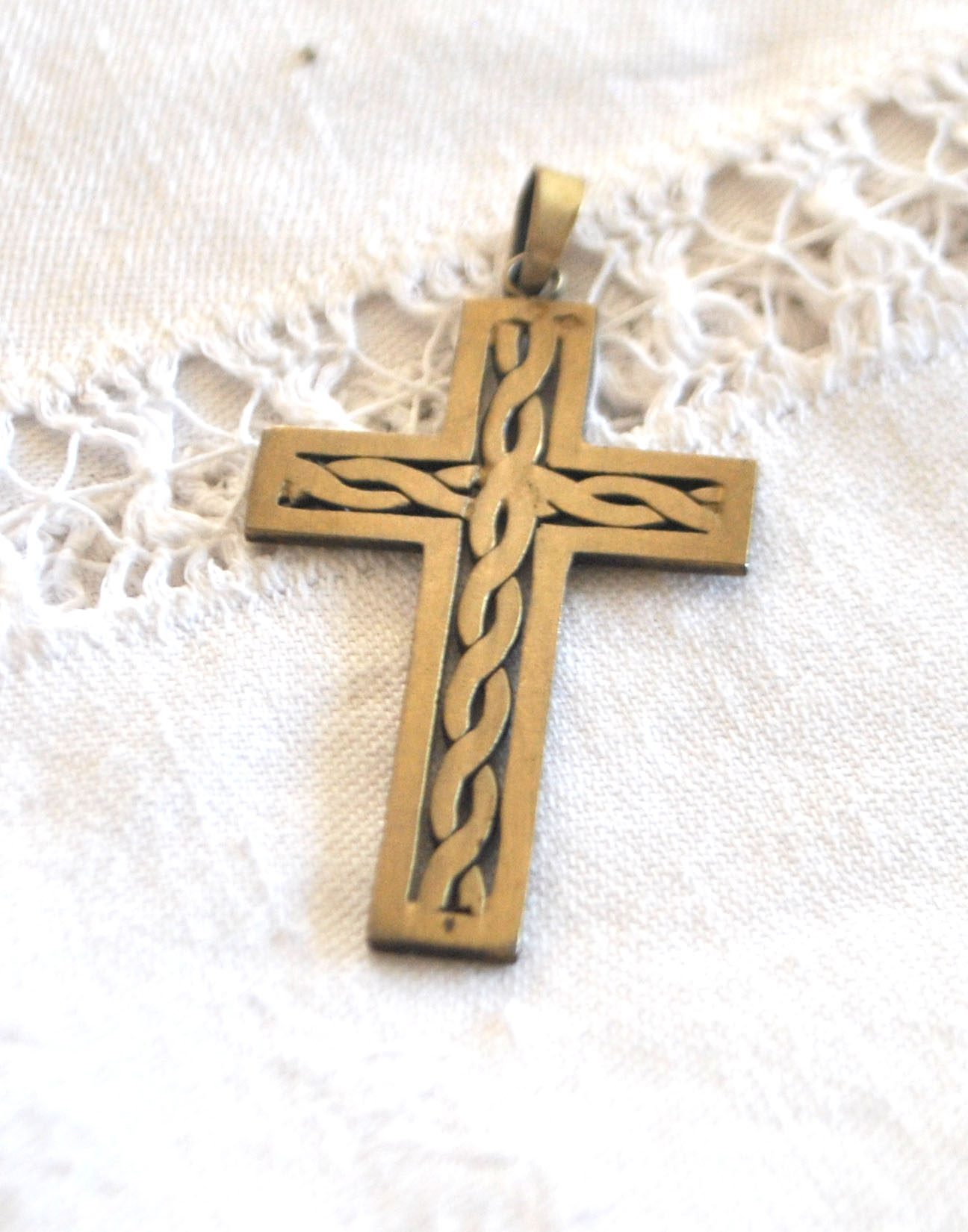Pendentif croix tressage ARGENT Plaqué Or Vermeil - Collier Bijou rétro 1920 – Image 11