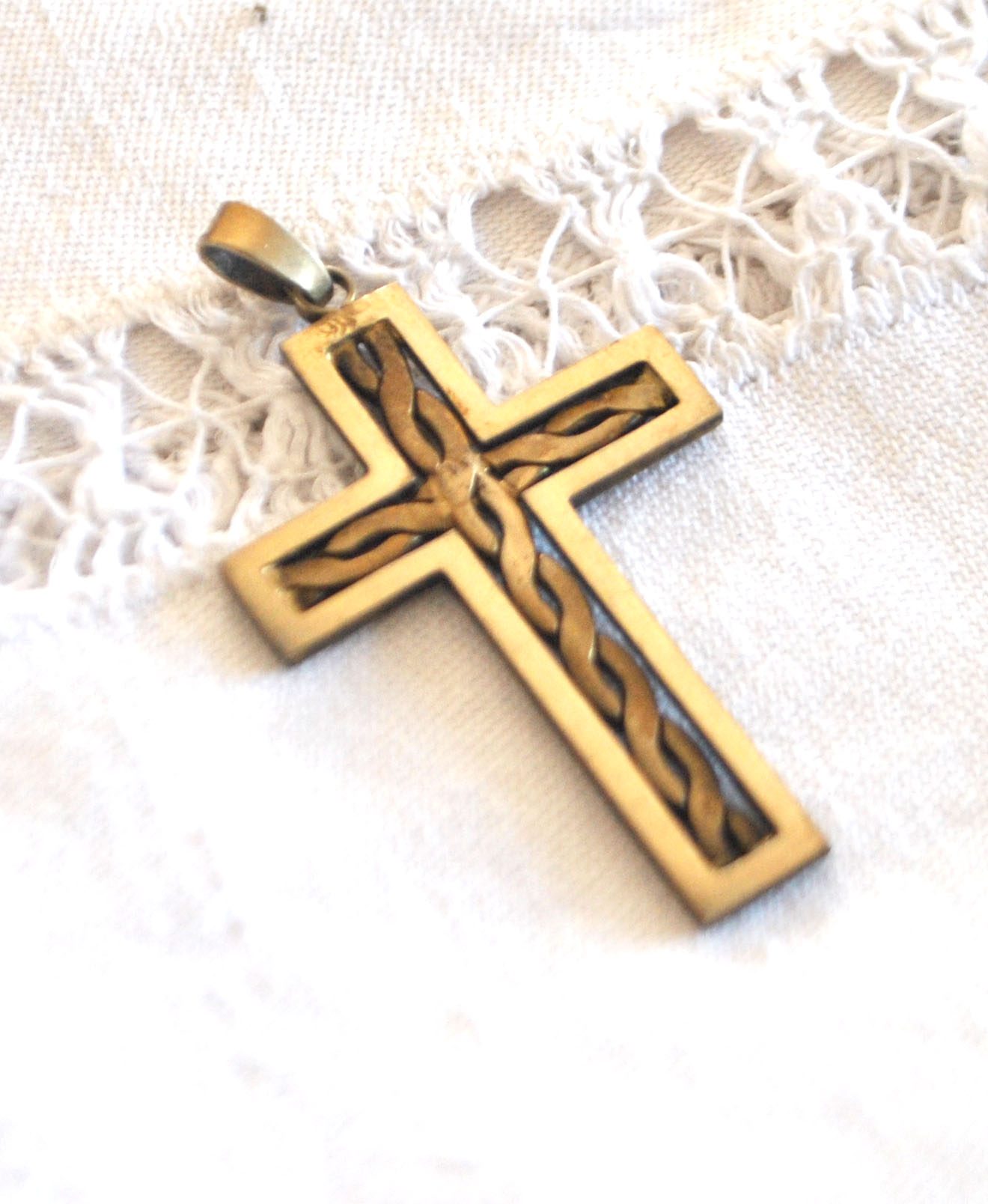 Pendentif croix tressage ARGENT Plaqué Or Vermeil - Collier Bijou rétro 1920 – Image 12