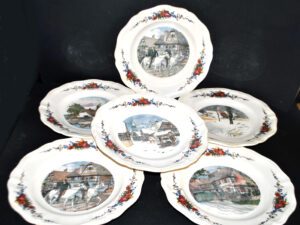 SARREGUEMINES Lot 6 assiettes plates OBERNAI Village ALSACE par Loux