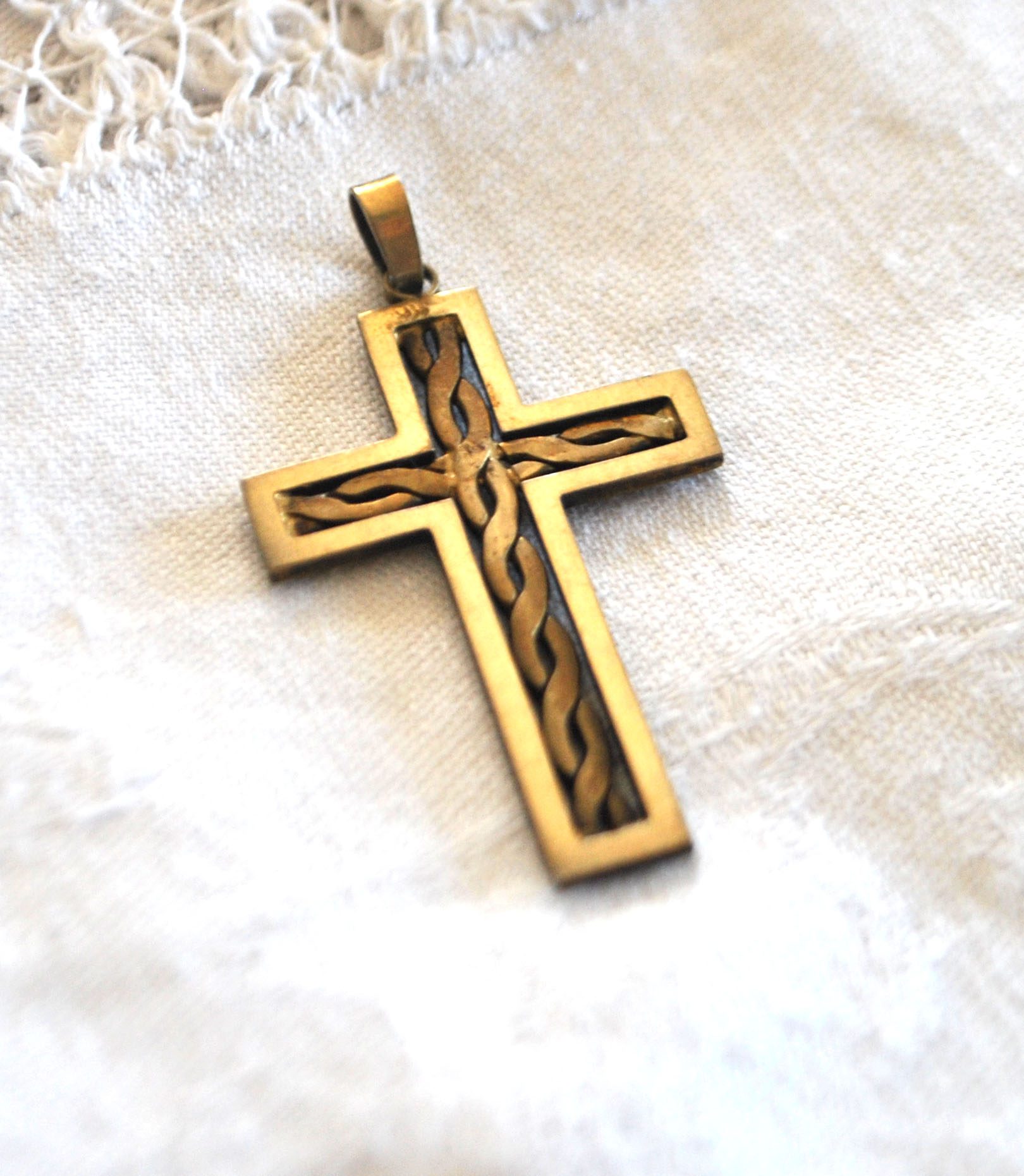 Pendentif croix tressage ARGENT Plaqué Or Vermeil - Collier Bijou rétro 1920 – Image 13
