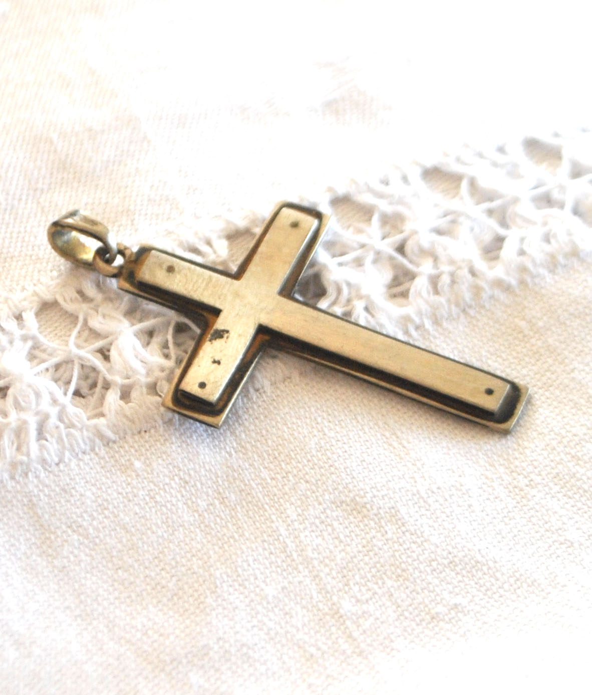 Pendentif croix en ARGENT 800 crabe - Collier Bijou rétro 1920 – Image 9