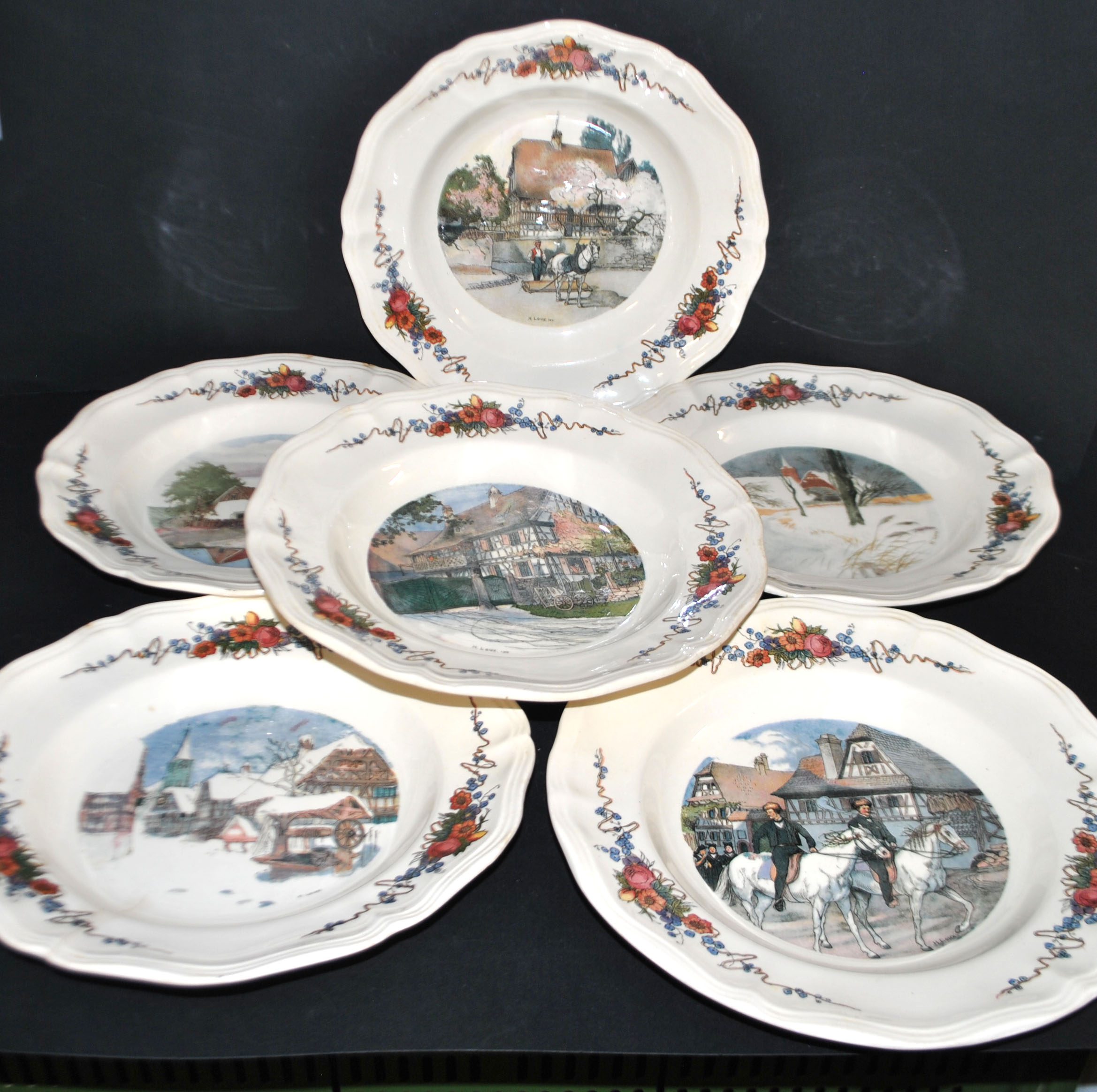 SARREGUEMINES Lot 6 assiettes creuse OBERNAI décor LOUX - ALSACE – Image 3