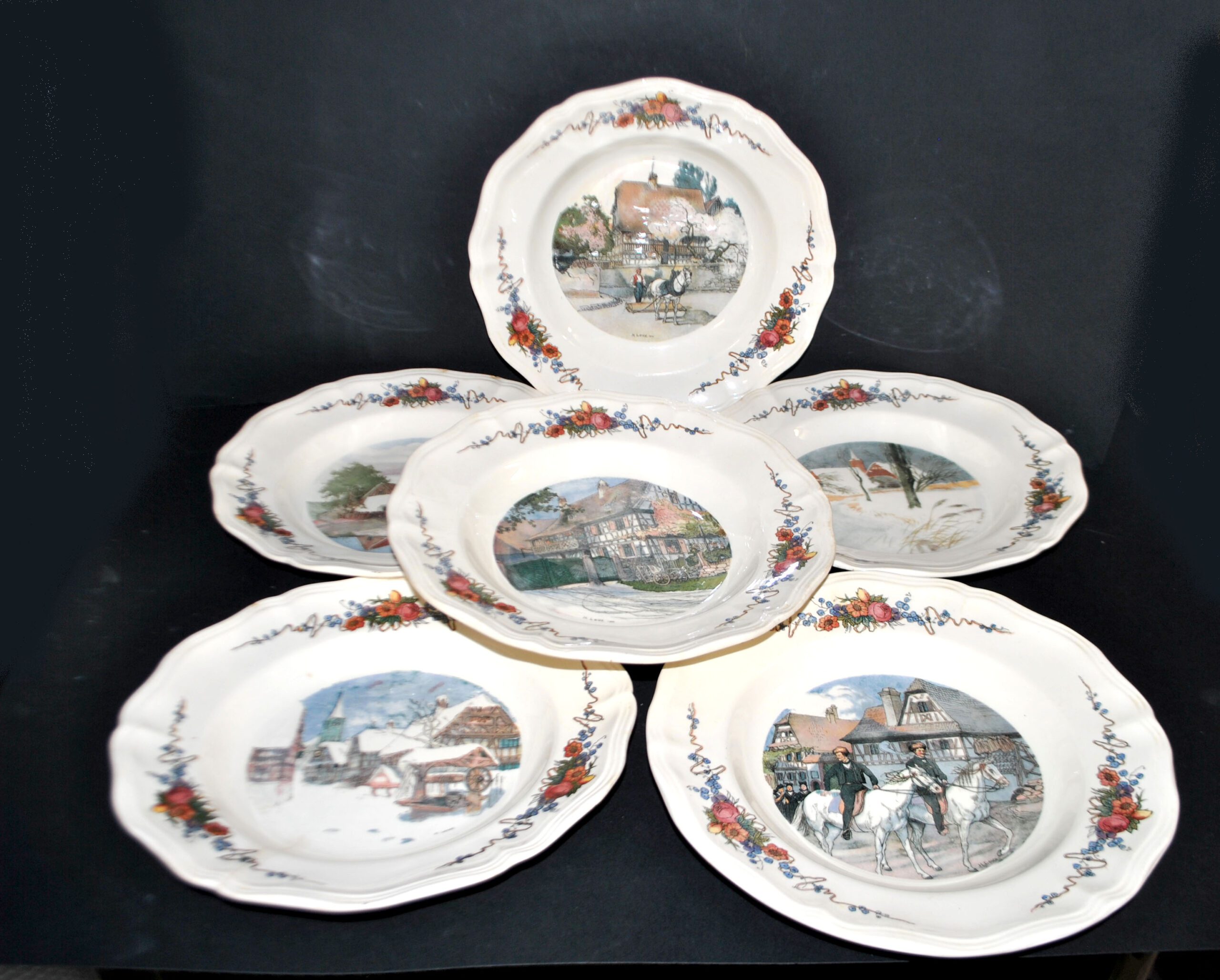 SARREGUEMINES Lot 6 assiettes creuse OBERNAI décor LOUX - ALSACE – Image 4