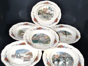 SARREGUEMINES Lot 6 assiettes creuse OBERNAI décor LOUX - ALSACE