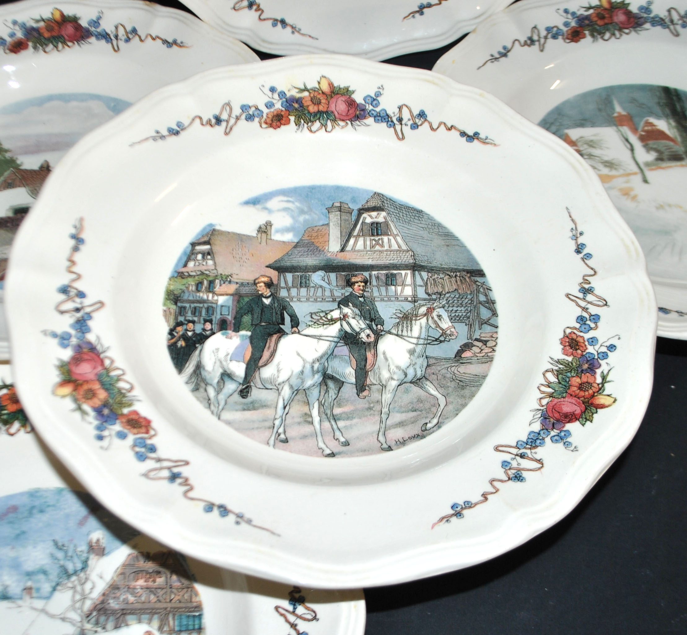 SARREGUEMINES Lot 6 assiettes creuse OBERNAI décor LOUX - ALSACE – Image 7