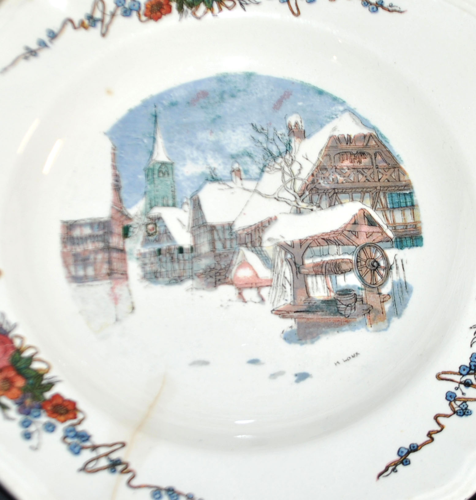 SARREGUEMINES Lot 6 assiettes creuse OBERNAI décor LOUX - ALSACE – Image 8