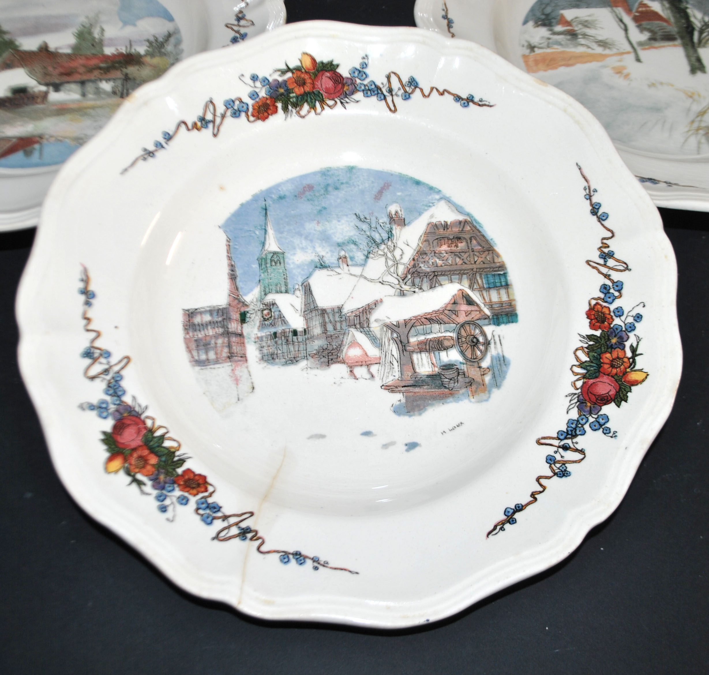 SARREGUEMINES Lot 6 assiettes creuse OBERNAI décor LOUX - ALSACE – Image 10