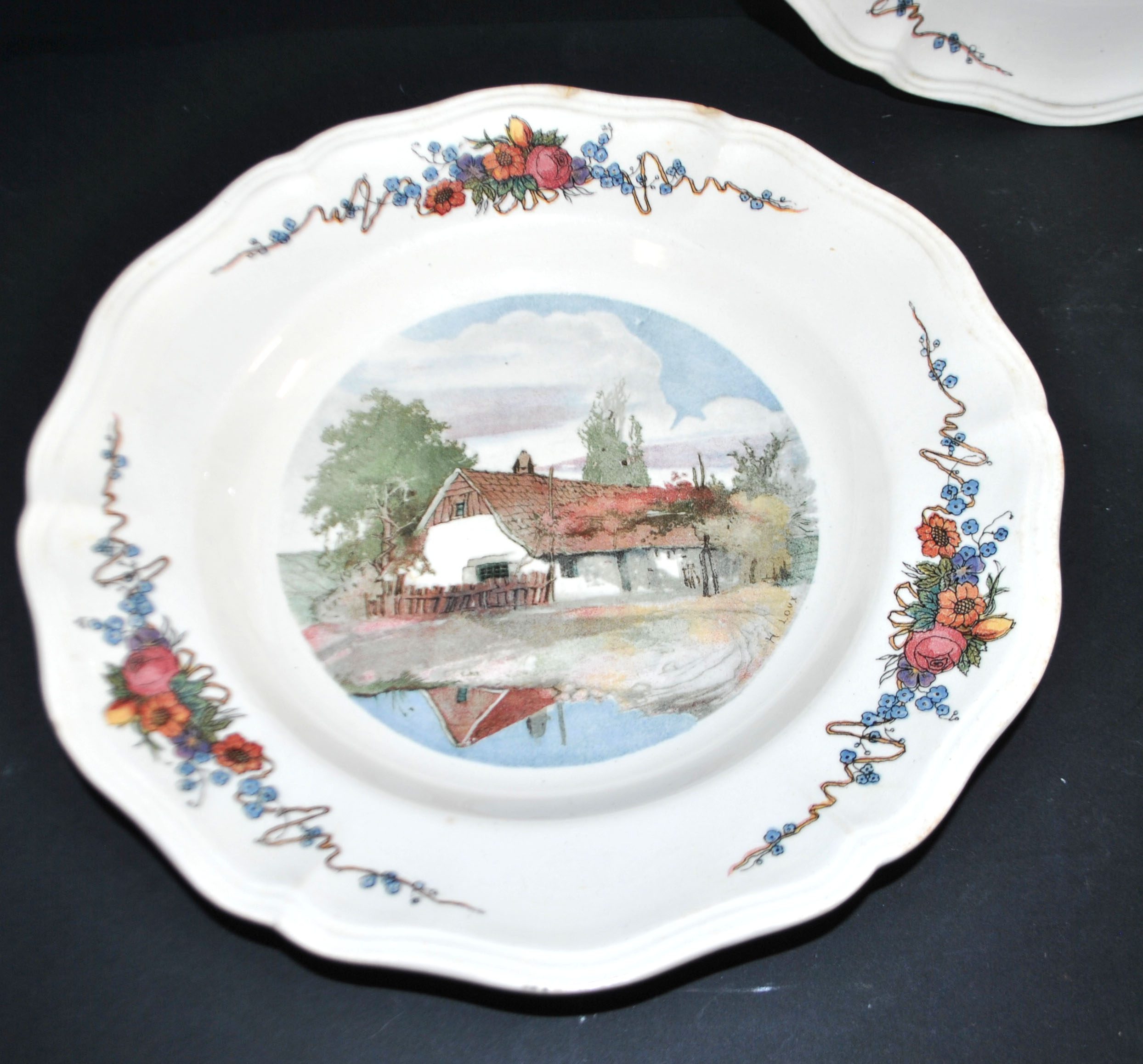 SARREGUEMINES Lot 6 assiettes creuse OBERNAI décor LOUX - ALSACE – Image 12