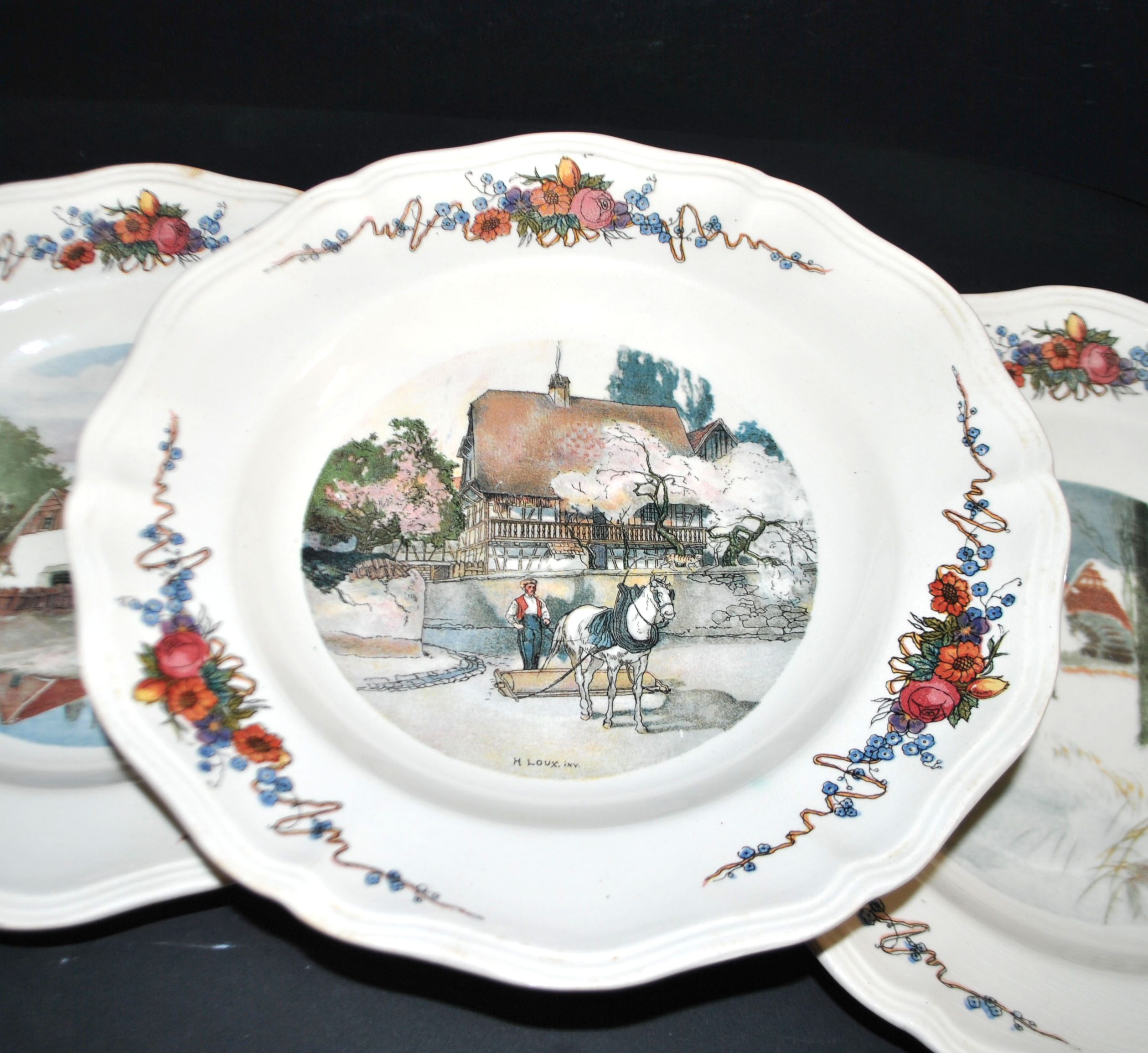 SARREGUEMINES Lot 6 assiettes creuse OBERNAI décor LOUX - ALSACE – Image 16