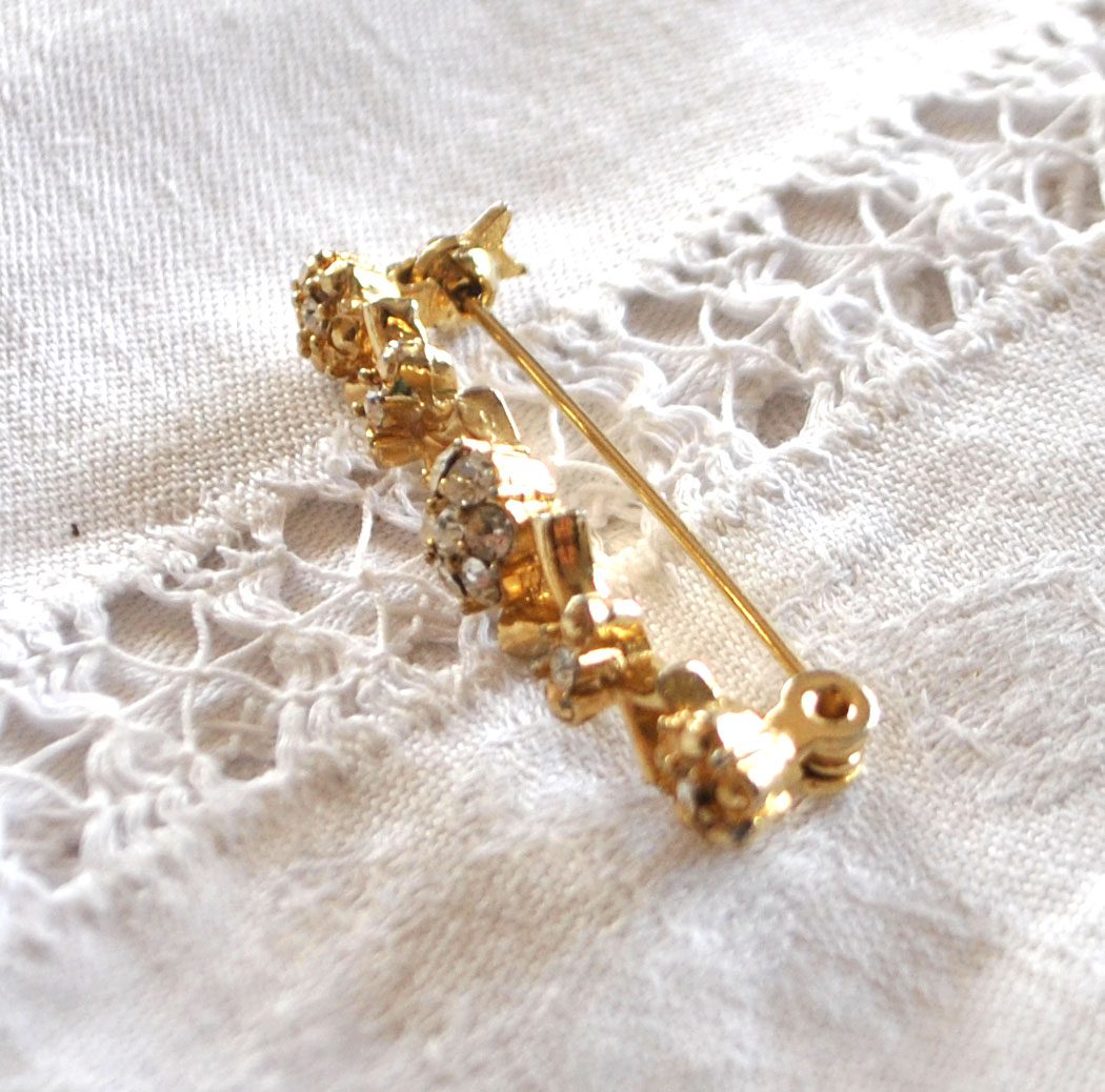 Broche fine vintage dorée et strass - Bijou fantaisie DX – Image 11