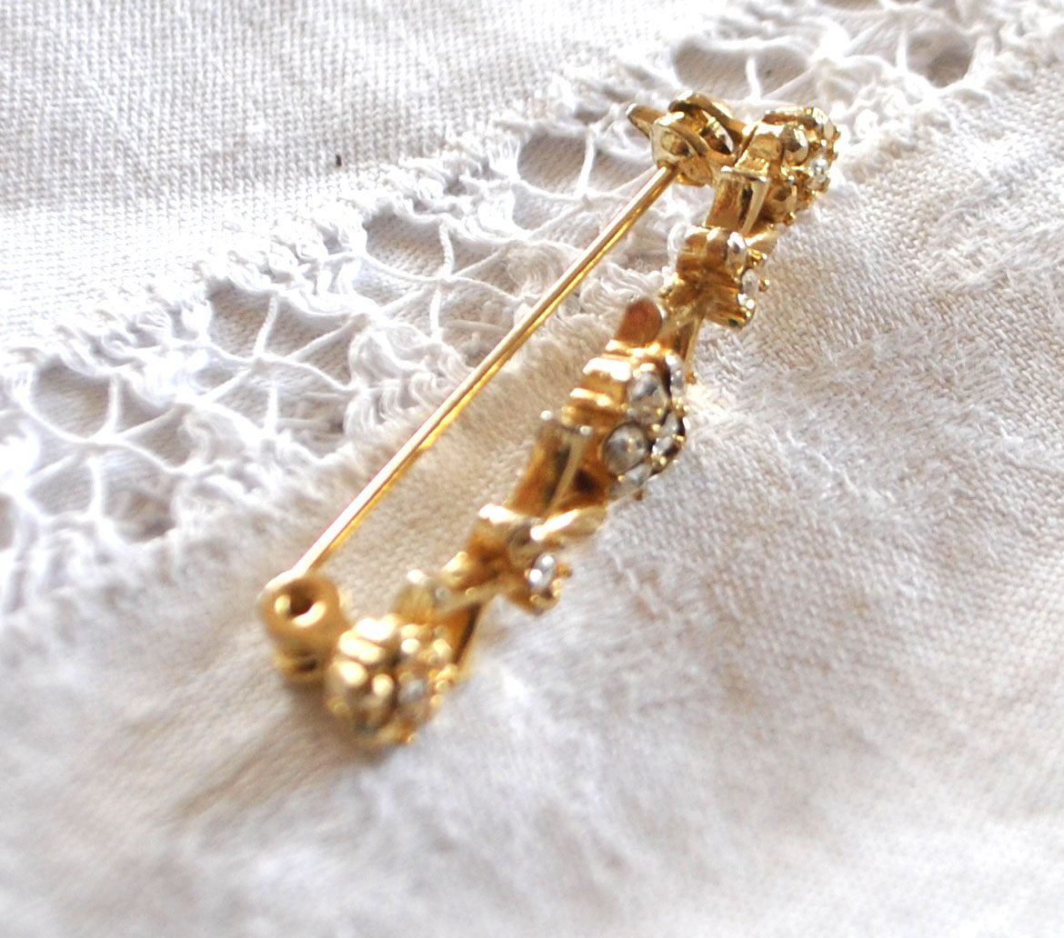 Broche fine vintage dorée et strass - Bijou fantaisie DX – Image 13