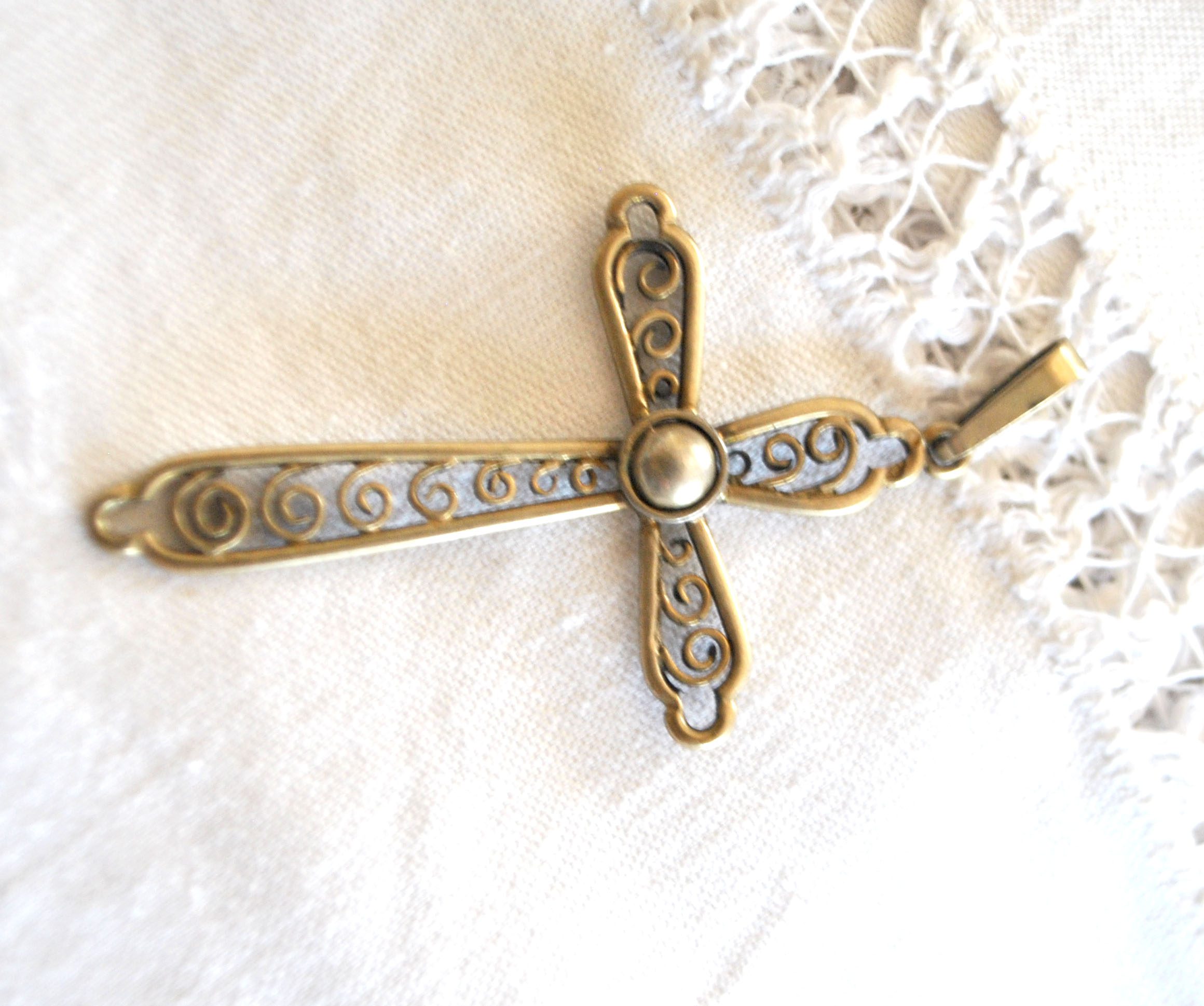 Pendentif croix ARGENT 800 crabe décor filigrane - Collier Bijou rétro 1920 – Image 5