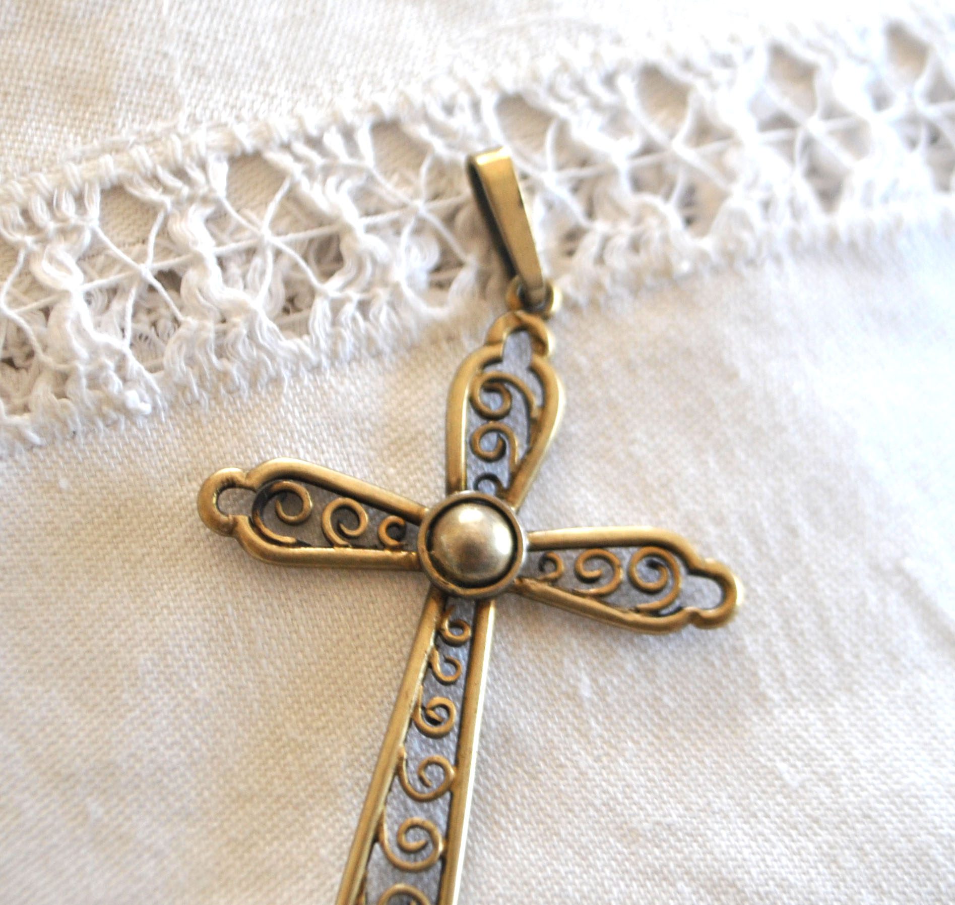 Pendentif croix ARGENT 800 crabe décor filigrane - Collier Bijou rétro 1920 – Image 7