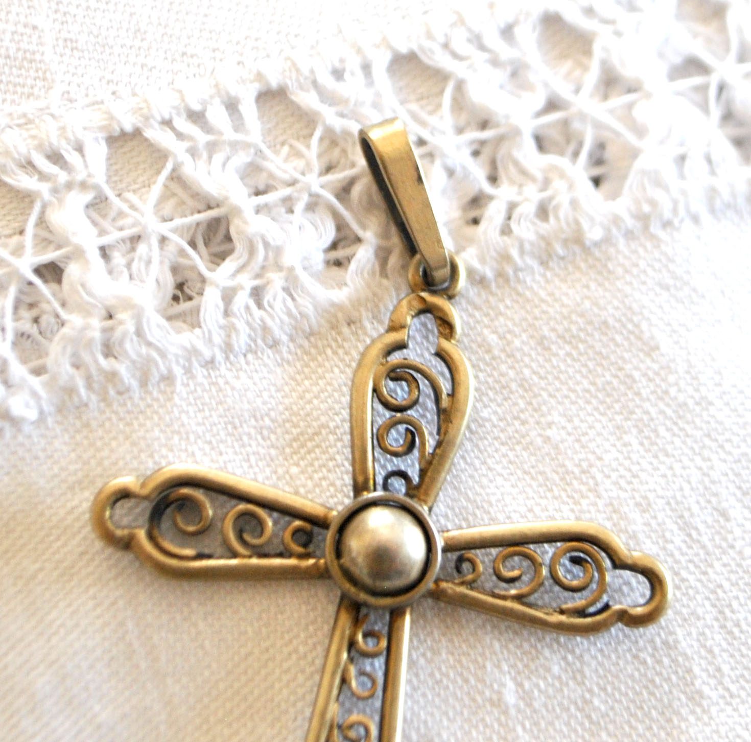 Pendentif croix ARGENT 800 crabe décor filigrane - Collier Bijou rétro 1920 – Image 8