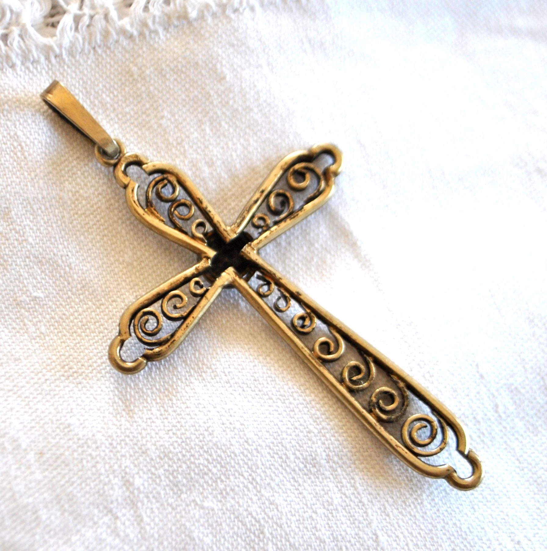 Pendentif croix ARGENT 800 crabe décor filigrane - Collier Bijou rétro 1920 – Image 2