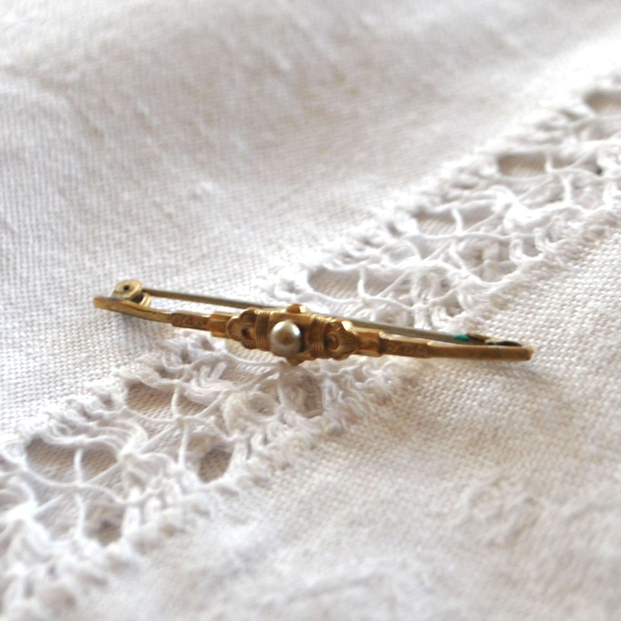Broche ART DECO épingle fine Barrette Plaqué OR laminé + Perle 1920 – Image 12