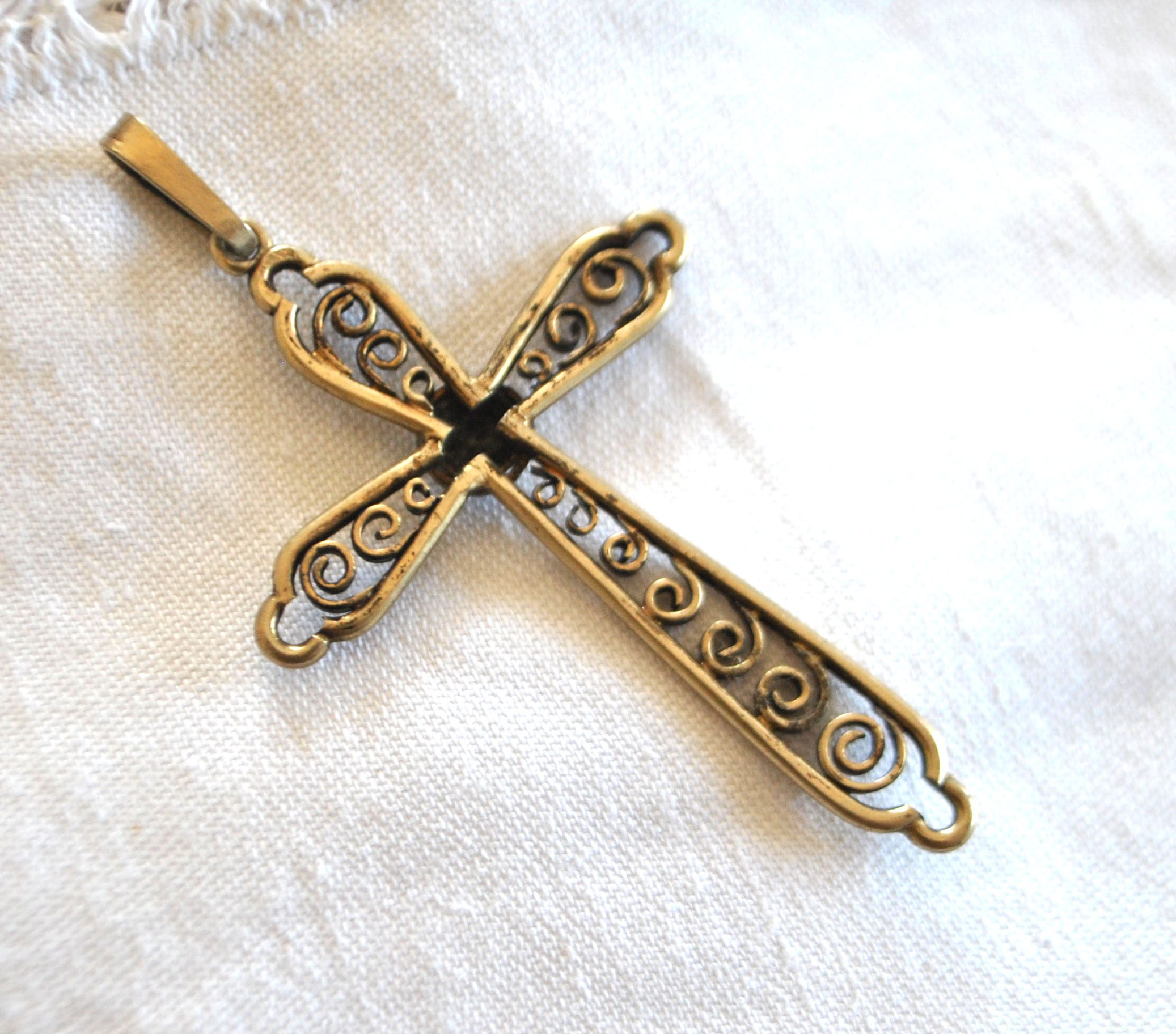 Pendentif croix ARGENT 800 crabe décor filigrane - Collier Bijou rétro 1920 – Image 3