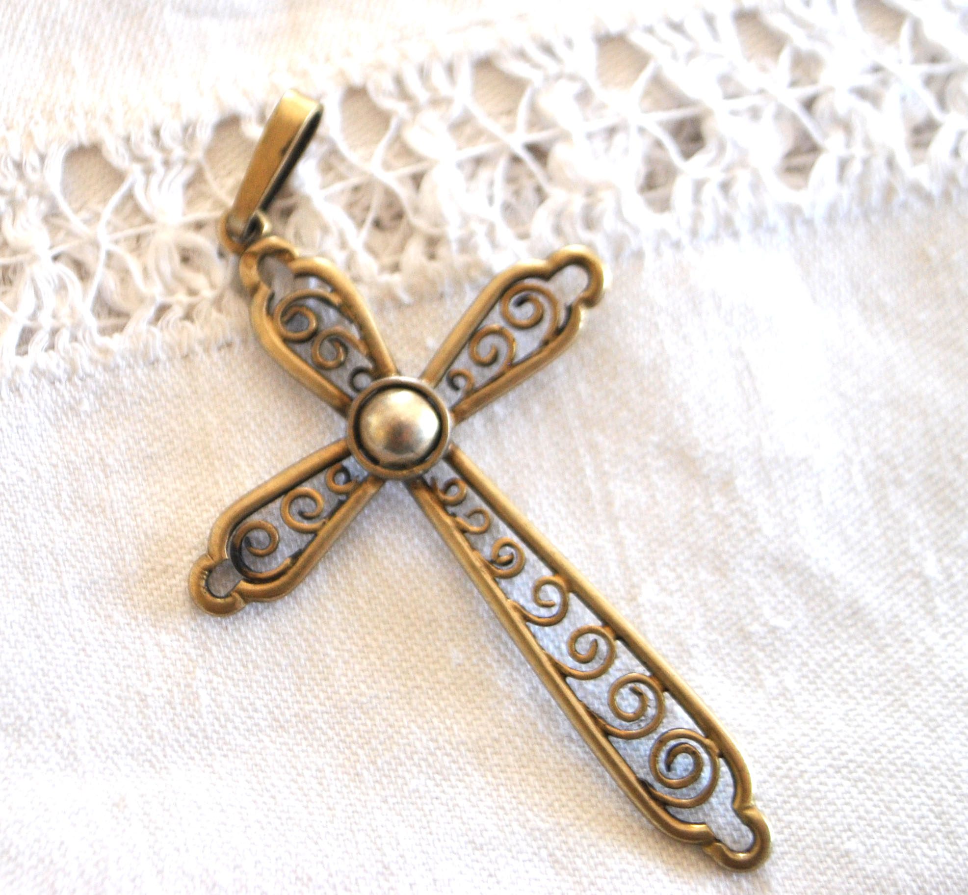 Pendentif croix ARGENT 800 crabe décor filigrane - Collier Bijou rétro 1920 – Image 4
