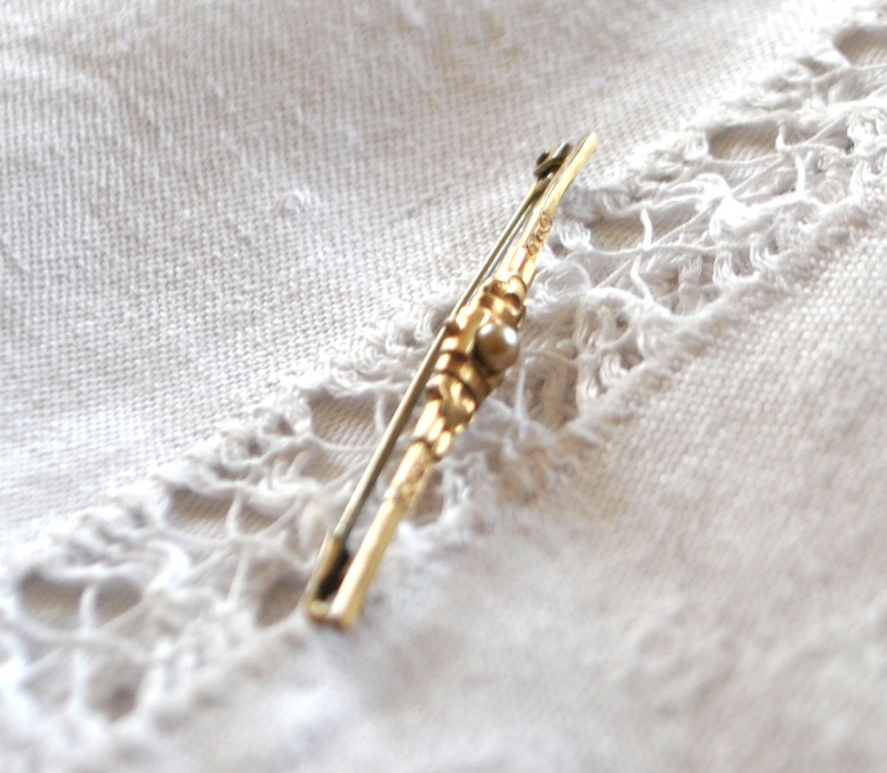 Broche ART DECO épingle fine Barrette Plaqué OR laminé + Perle 1920 – Image 7