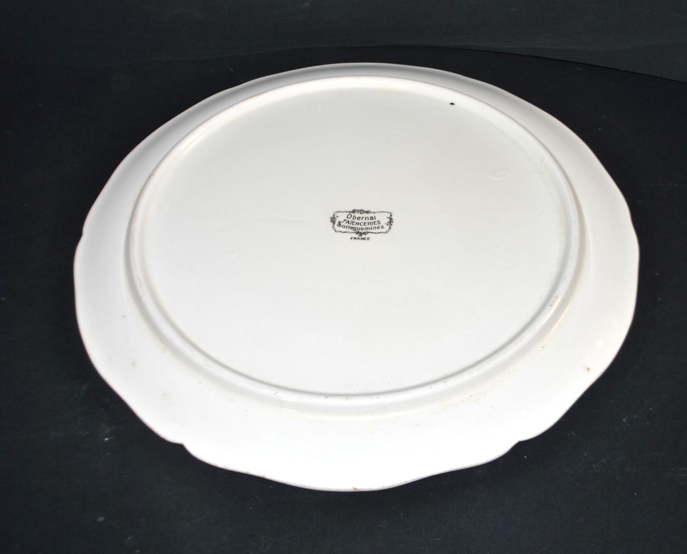 SARREGUEMINES Plat à tarte en faïence ALSACE décor "Obernai" Loux 34cm – Image 4