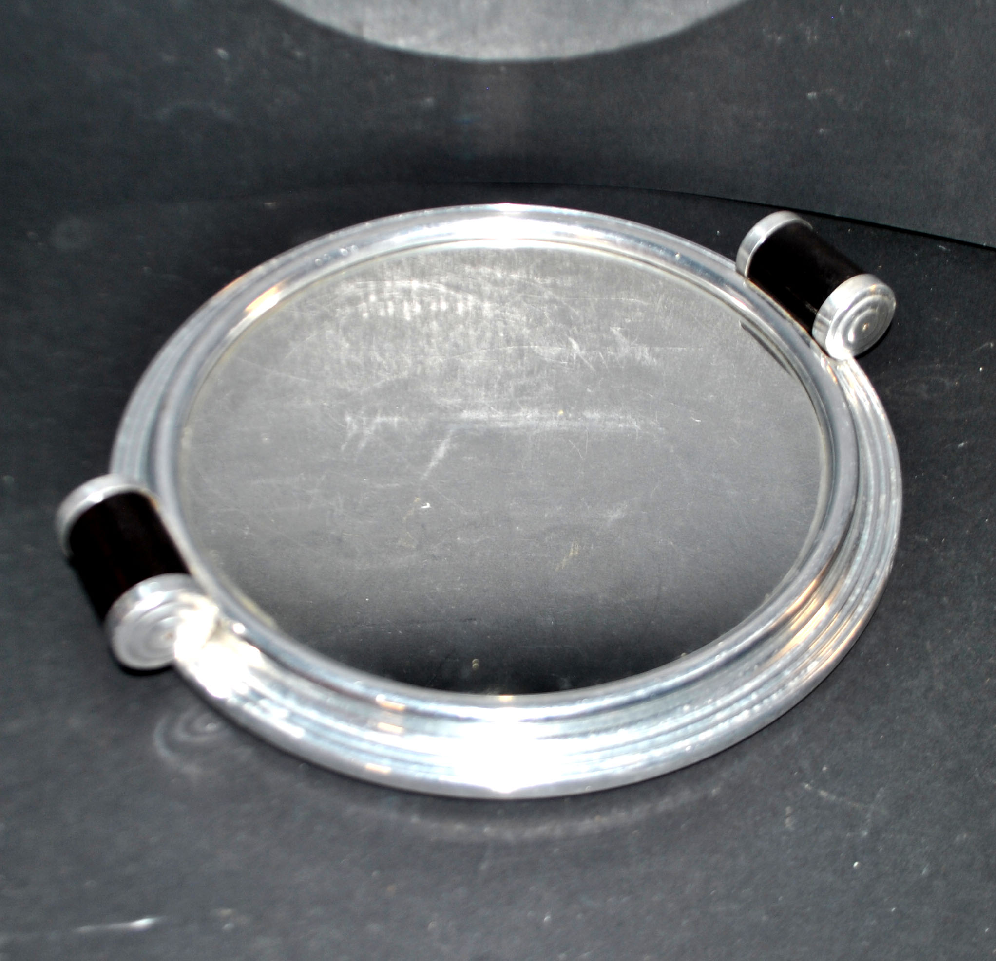 Plateau miroir ART DECO en métal chromé et bois 1930