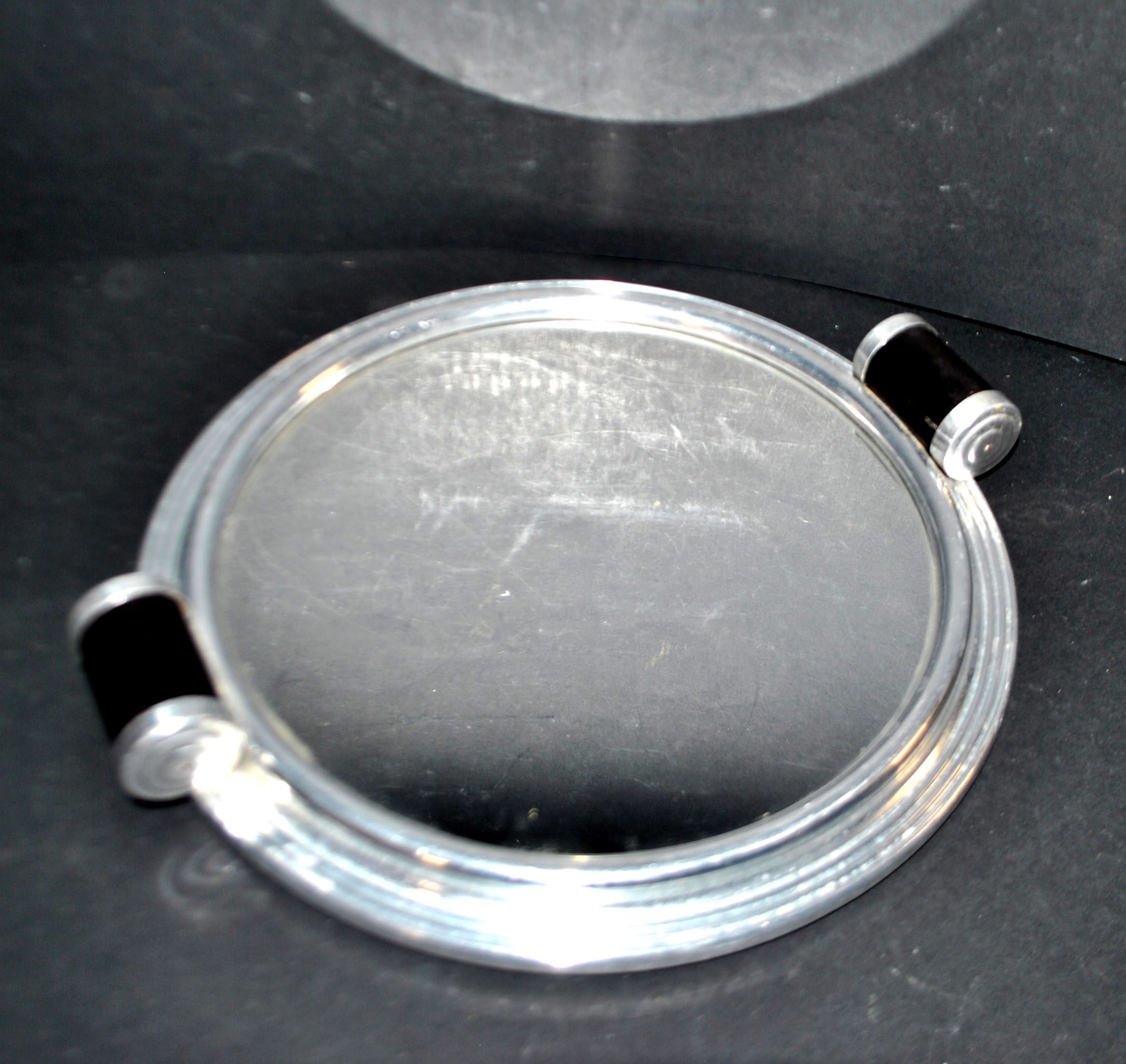 Plateau miroir ART DECO en métal chromé et bois 1930 – Image 7