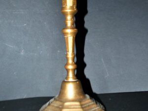 Bougeoir ancien BRONZE 18e s. chandelier octogonal chantourné Louis XIV 23.5cm