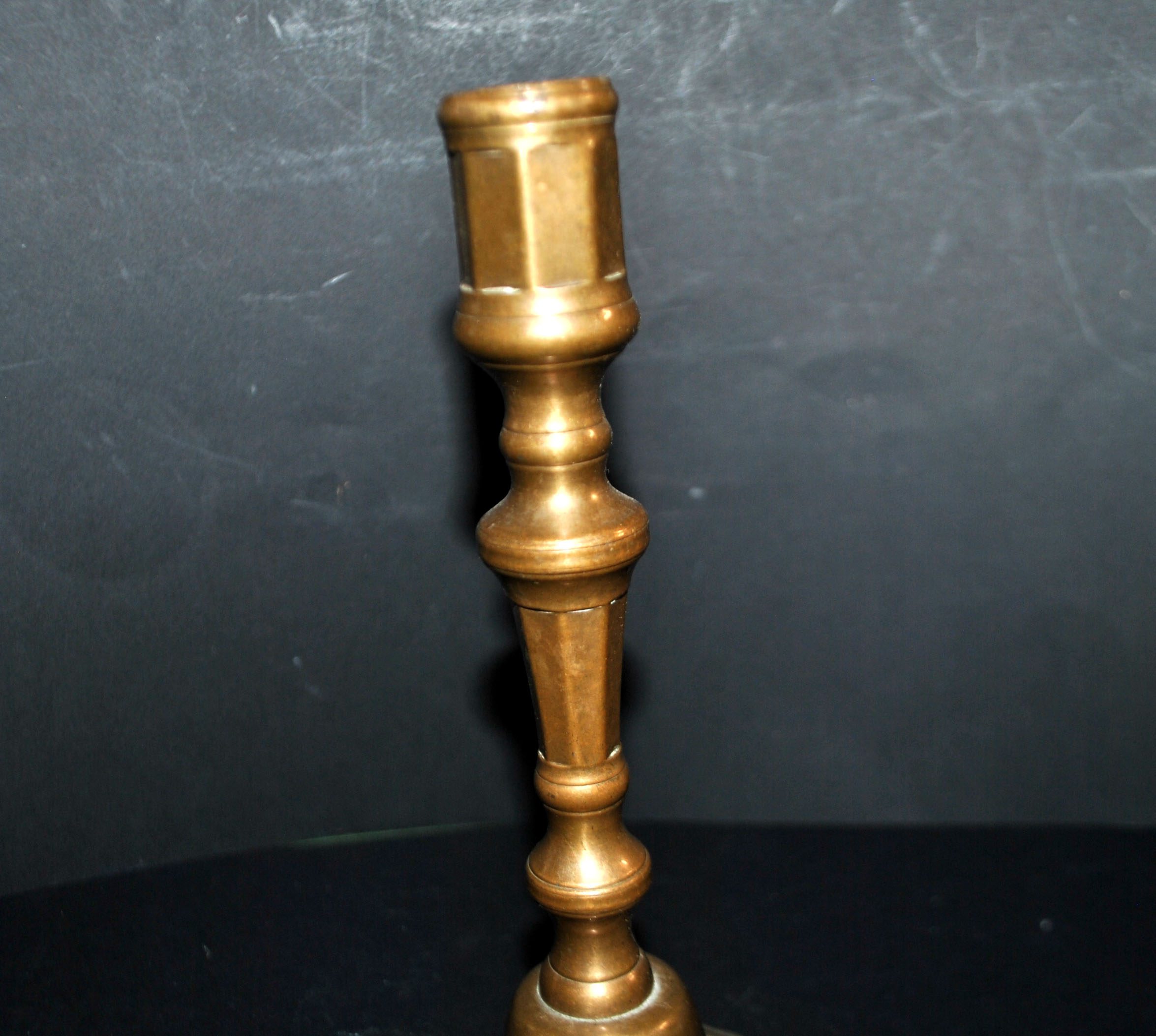 Bougeoir ancien BRONZE 18e s. chandelier octogonal chantourné Louis XIV 23.5cm – Image 12