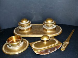 MAX FREY Bronze ART DECO Lion - Set Encrier Buvard Ouvre-lettre 1920 GLADENBECK Berlin