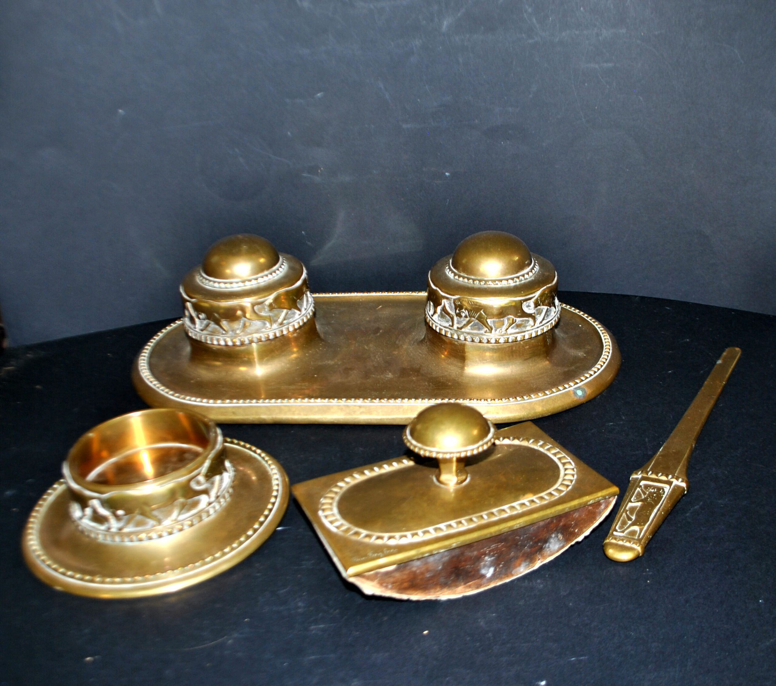 MAX FREY Bronze ART DECO Lion - Set Encrier Buvard Ouvre-lettre 1920 GLADENBECK Berlin