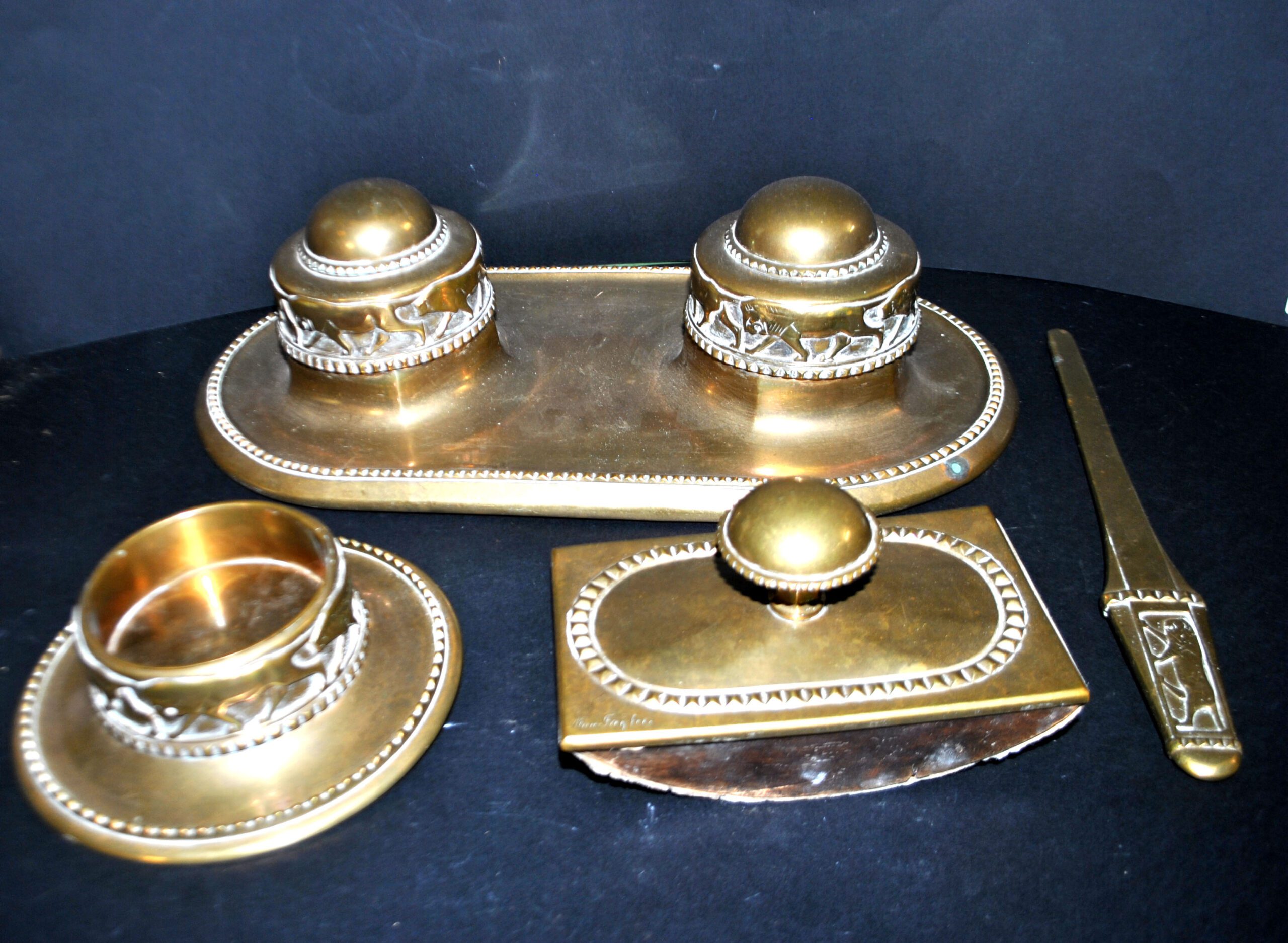 MAX FREY Bronze ART DECO Lion - Set Encrier Buvard Ouvre-lettre 1920 GLADENBECK Berlin – Image 6