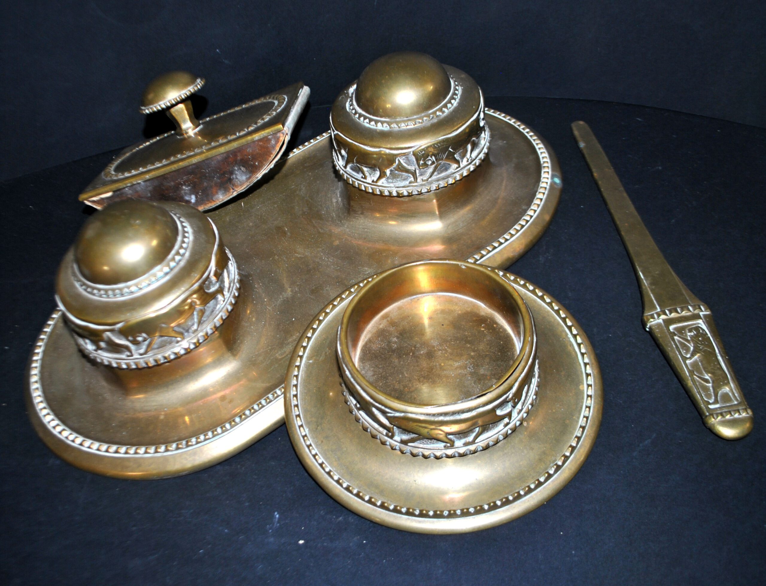 MAX FREY Bronze ART DECO Lion - Set Encrier Buvard Ouvre-lettre 1920 GLADENBECK Berlin – Image 2
