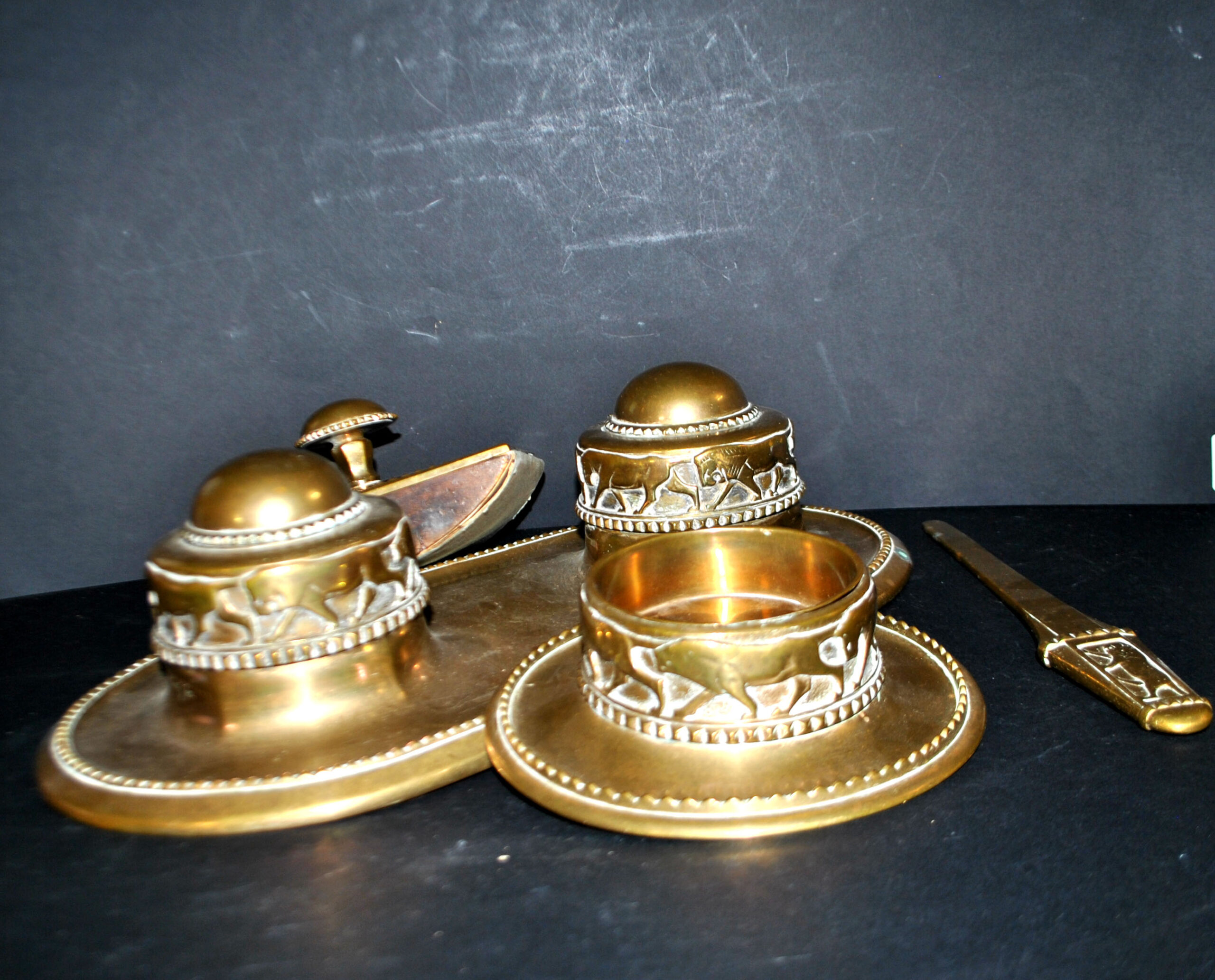 MAX FREY Bronze ART DECO Lion - Set Encrier Buvard Ouvre-lettre 1920 GLADENBECK Berlin – Image 3