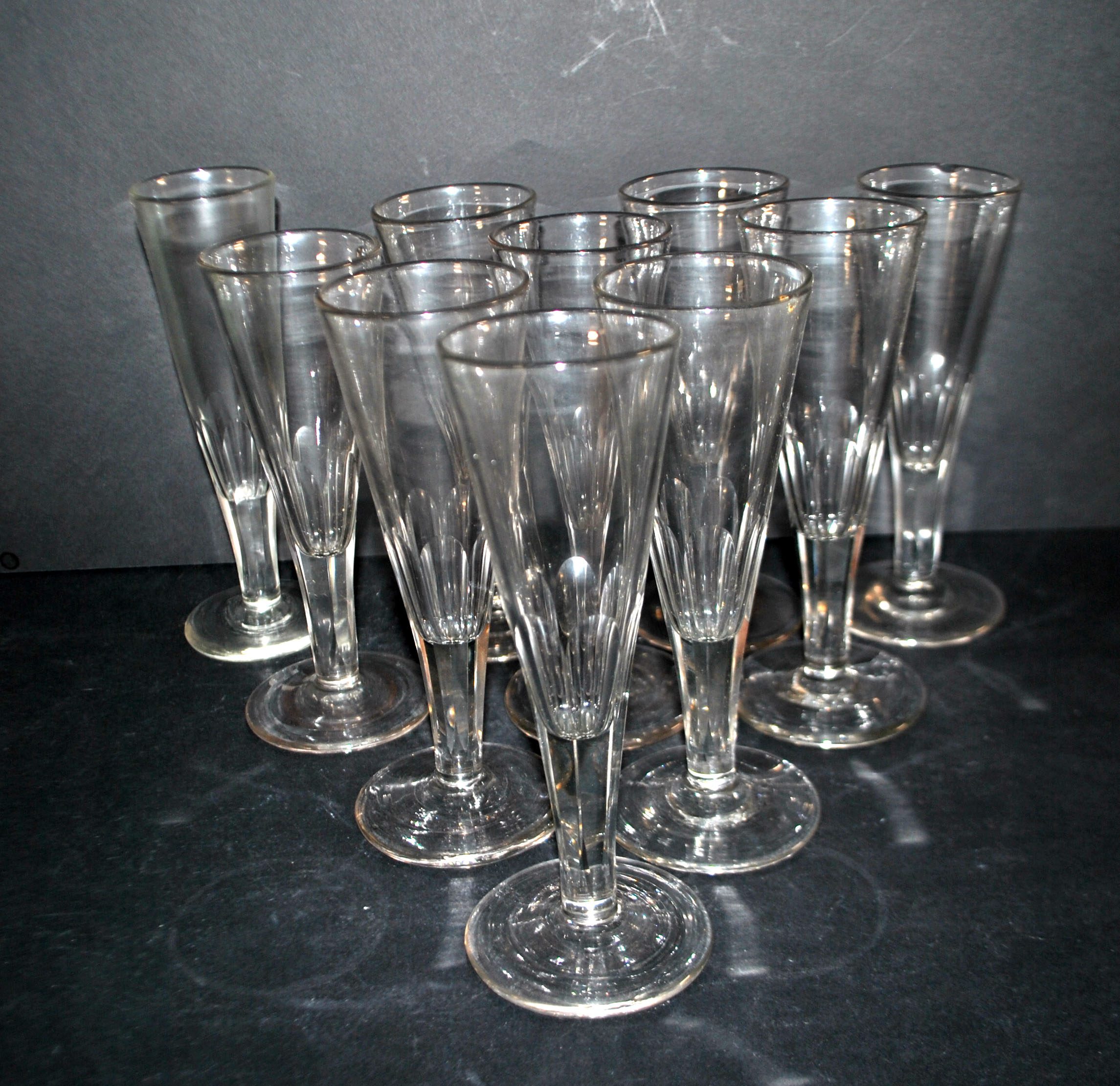 Portieux? Lot 10 Flûtes champagne en verre soufflé taillé 1900 BISTROT – Image 12