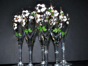 PERRIER JOUET lot 6 Flûtes champagne Anémone Cuvée Belle Epoque en Cristal émaillé Gallé