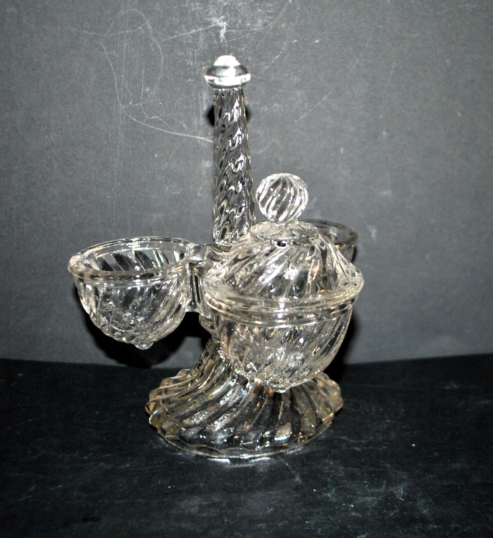 VALLERYSTHAL Ménagère tournante - serviteur de table verre moulé sel poivre moutarde – Image 2